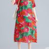 Crew Neck Floral Print Short Sleeve Vintage Dress - Image 3
