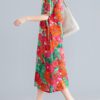 Crew Neck Floral Print Short Sleeve Vintage Dress - Image 4
