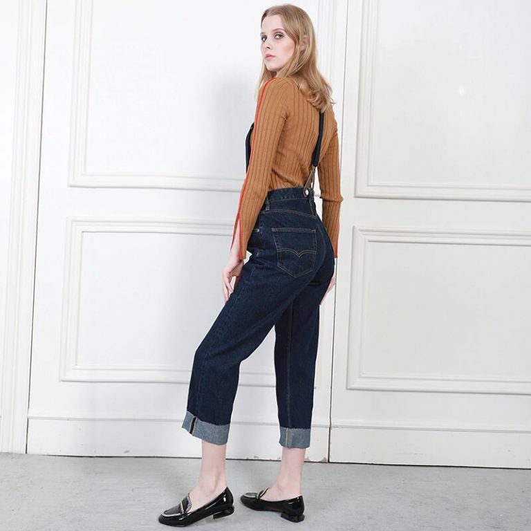 Denim Pant with Straps High Waist Loose Comfort Jeans - Image 2