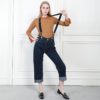 Denim Pant with Straps High Waist Loose Comfort Jeans - Image 3