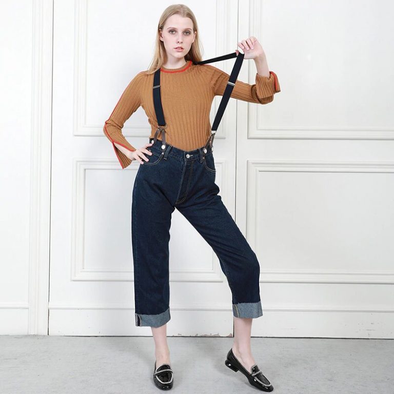 Denim Pant with Straps High Waist Loose Comfort Jeans - Image 3