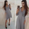 Elegant Deep V-Neck Solid Long Sleeve Slim Party Dress - Image 2