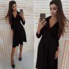 Elegant Deep V-Neck Solid Long Sleeve Slim Party Dress - Image 3