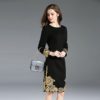 Elegant Embroidery O-neck slim office lady short Dress - Image 2
