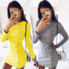 Elegant O Neck Button Long Sleeve Dress - Image 3