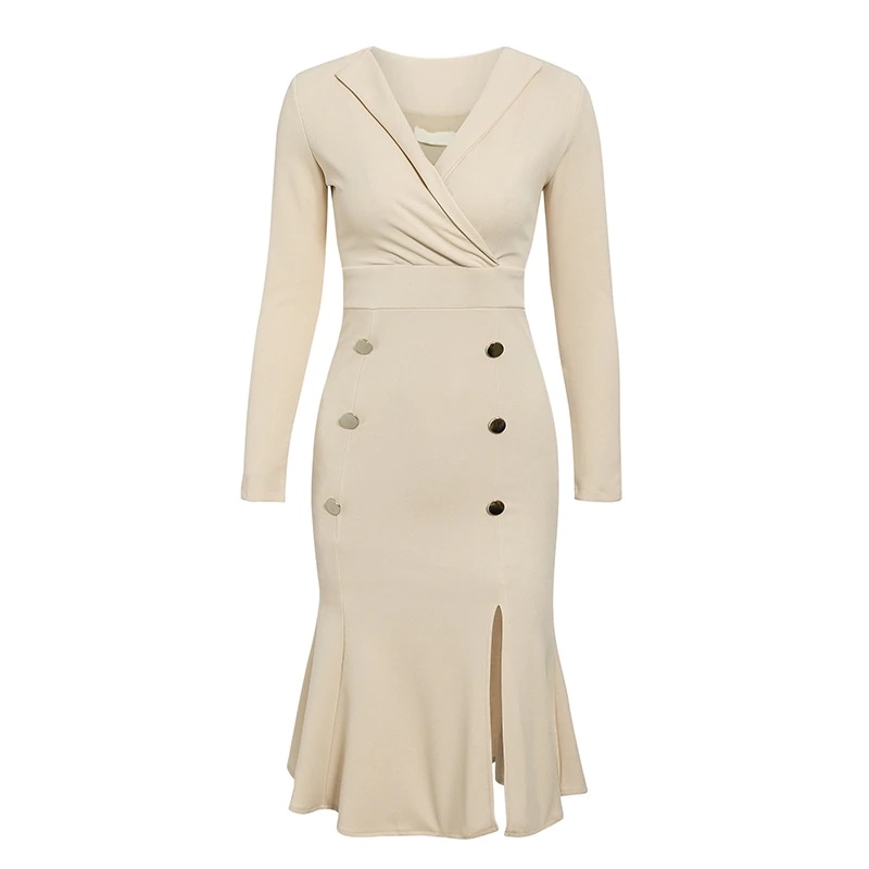Elegant V Neck Bodycon Office Dress - Image 2