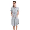 Denim Fancy Long Loose Casual Striped Short Sleeve With 2 Pockets Short Dress