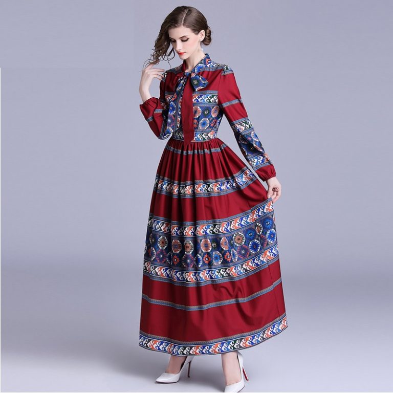 Fashion Bow Pleated Maxi dress
