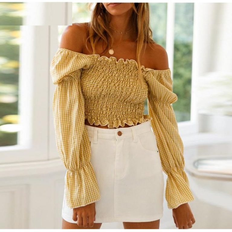 Fashion Puff Sleeve Plaid Crop Top