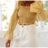 Fashion Puff Sleeve Plaid Crop Top - Image 3