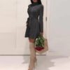 Fashion Zipper Chic Slim Elegant Long Sleeve Party Dress - Image 5