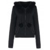 Faux Fur Insert Hooded Pendant Lace-Up Zippered Hoodie