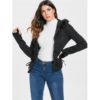 Faux Fur Insert Hooded Pendant Lace-Up Zippered Hoodie - Image 3