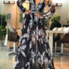 Floral Print V Neck Floor Length Dress - Image 3