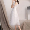 Homecoming Flowers Straps Tea Length Cocktail Party Dress - Image 2