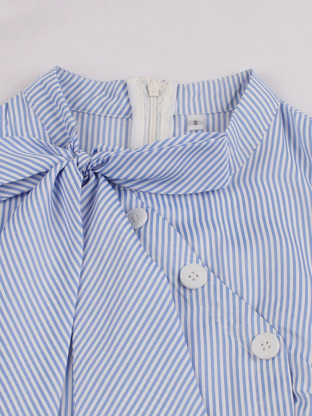 Knotted Short Sleeves Stripes Rockabilly Dress - Image 3