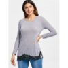 Lace Hem Long Sleeve T-Shirt - Image 2