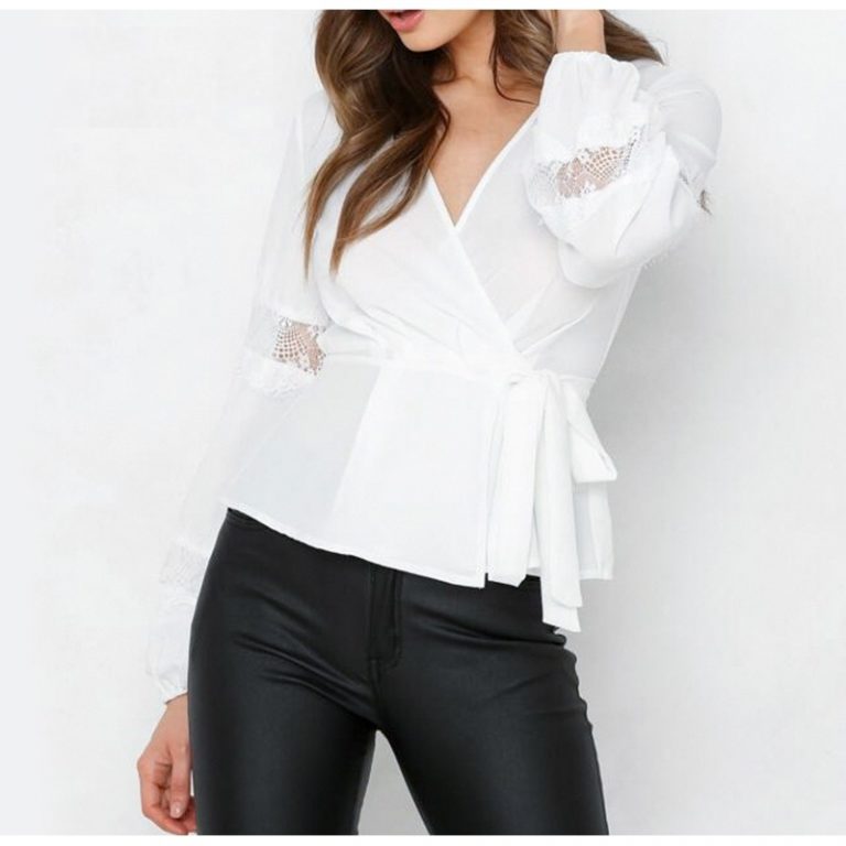 Lace Lantern Chiffon Solid Blouse - Image 4