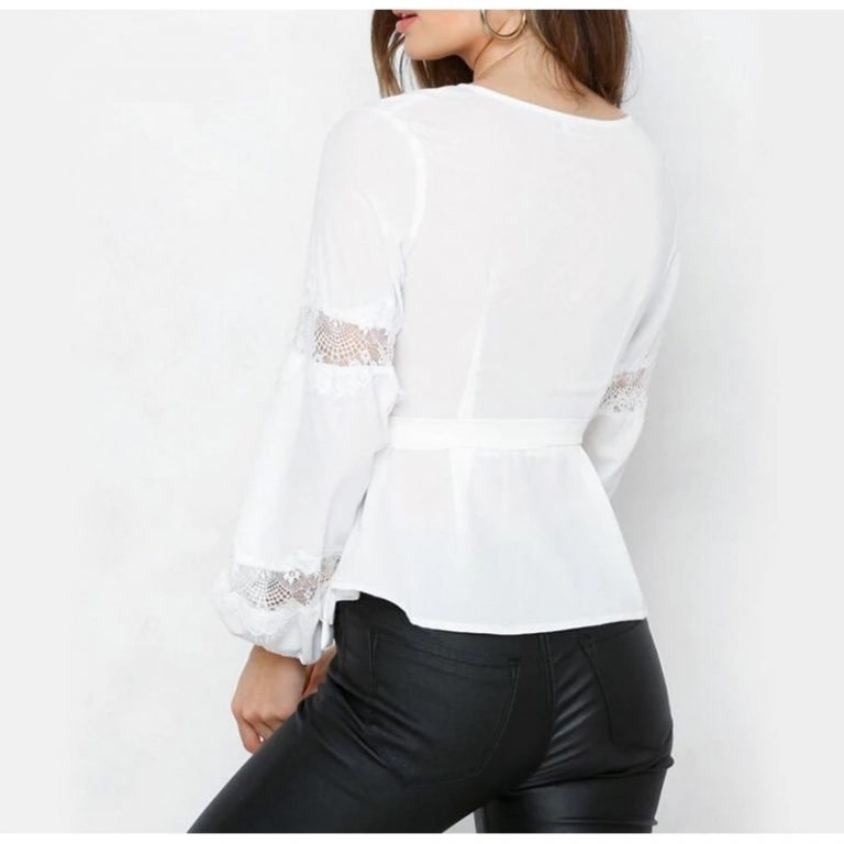 Lace Lantern Chiffon Solid Blouse - Image 5