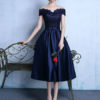 Lace Off The Shoulder Prom Satin Tea Length wedding guest dress - Image 3