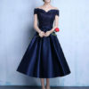 Lace Off The Shoulder Prom Satin Tea Length wedding guest dress - Image 4
