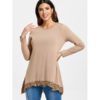 Lace Panel High Low Long Sleeve T-shirt