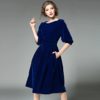 Lantern Sleeve Slash neck elegant Velvet party dress