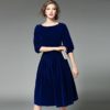Lantern Sleeve Slash neck elegant Velvet party dress - Image 3