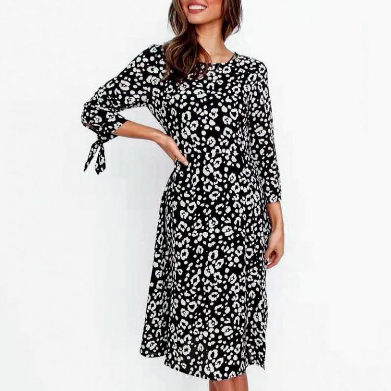 Leopard Print Elegant Bow Plus Size Dress - Image 2