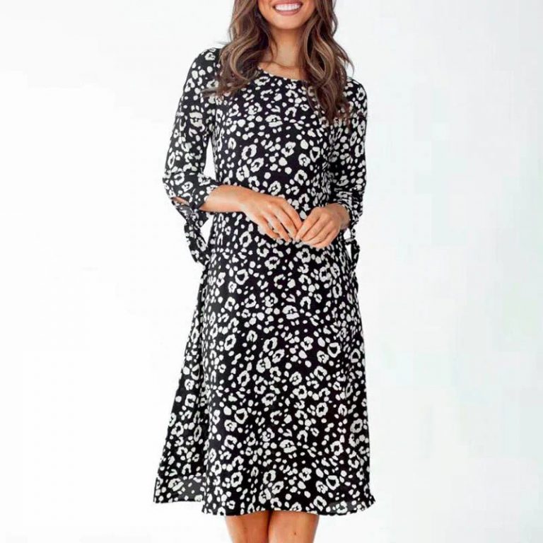 Leopard Print Elegant Bow Plus Size Dress - Image 3
