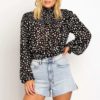 Leopard Print Elegant Turtleneck Blouse Tops