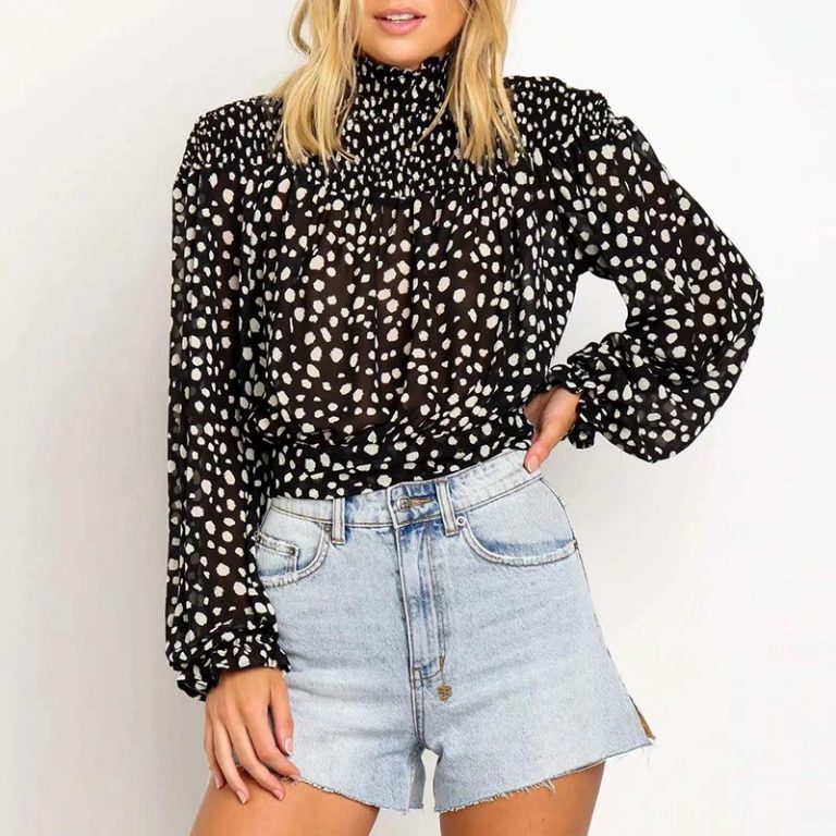 Leopard Print Elegant Turtleneck Blouse Tops