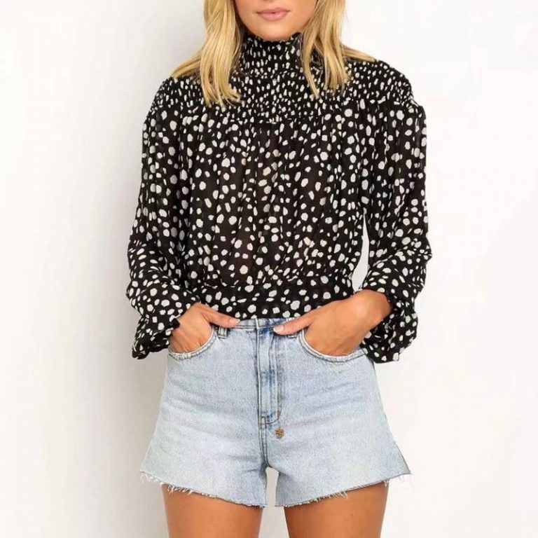 Leopard Print Elegant Turtleneck Blouse Tops - Image 4