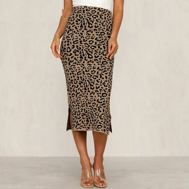 Leopard Print Knitted Midi Skirt