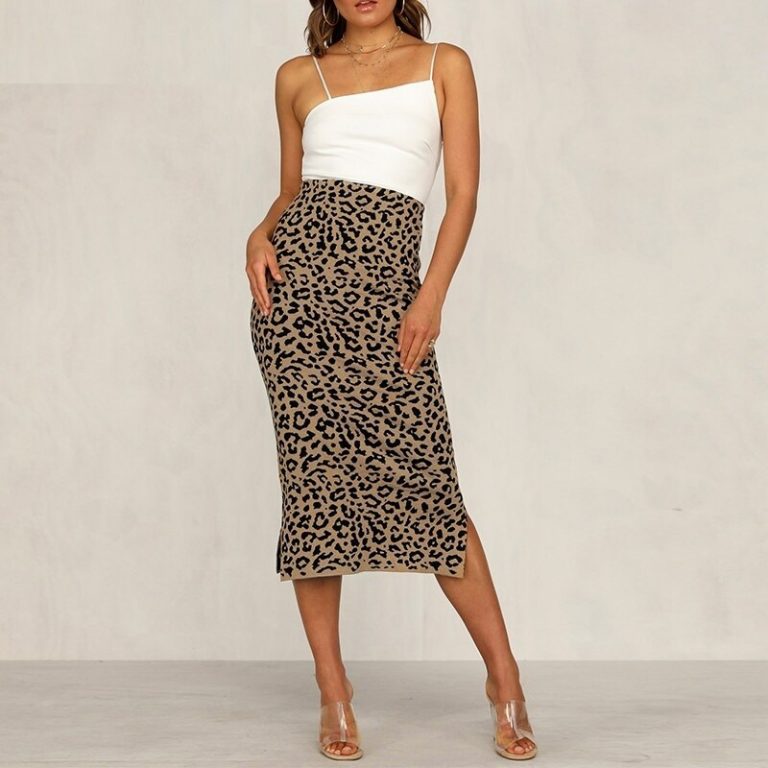 Leopard Print Knitted Midi Skirt - Image 2
