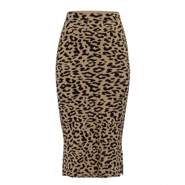 Leopard Print Knitted Midi Skirt - Image 4