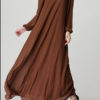 Long Sleeve Oversized Long Dress With Sash - Image 5