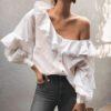 Long Sleeve Sexy Ruffle Shoulder Shirts
