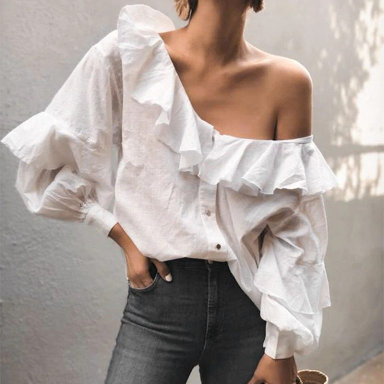 Long Sleeve Sexy Ruffle Shoulder Shirts
