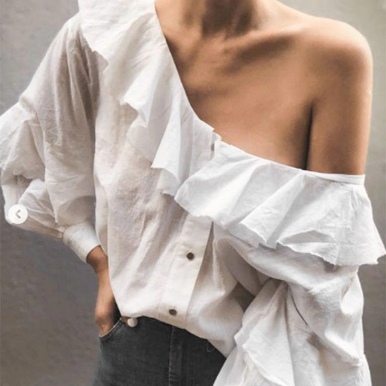 Long Sleeve Sexy Ruffle Shoulder Shirts - Image 2