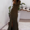 Long Sleeve V Neck Buttons Maxi Dresses - Image 4
