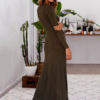 Long Sleeve V Neck Buttons Maxi Dresses - Image 3