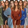 Long Sleeve V Neck Party Knitted Dresses - Image 26