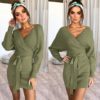 Long Sleeve V Neck Party Knitted Dresses - Image 4