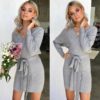 Long Sleeve V Neck Party Knitted Dresses - Image 5