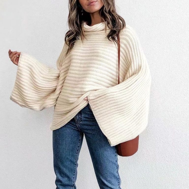 Casual Loose Oversize Striped Street-wear turtleneck knitted sweater - Image 3