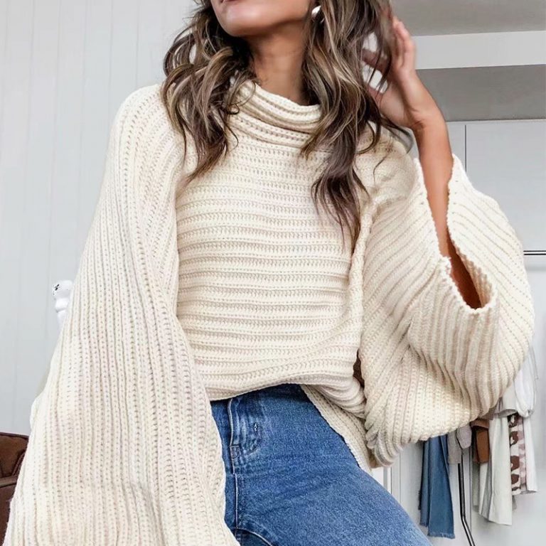Casual Loose Oversize Striped Street-wear turtleneck knitted sweater