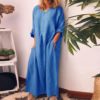 O Neck Cotton Long Sleeve Loose Plus Size Party Dress - Image 2