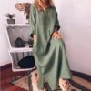 O Neck Cotton Long Sleeve Loose Plus Size Party Dress - Image 10