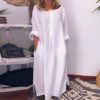 O Neck Cotton Long Sleeve Loose Plus Size Party Dress - Image 3